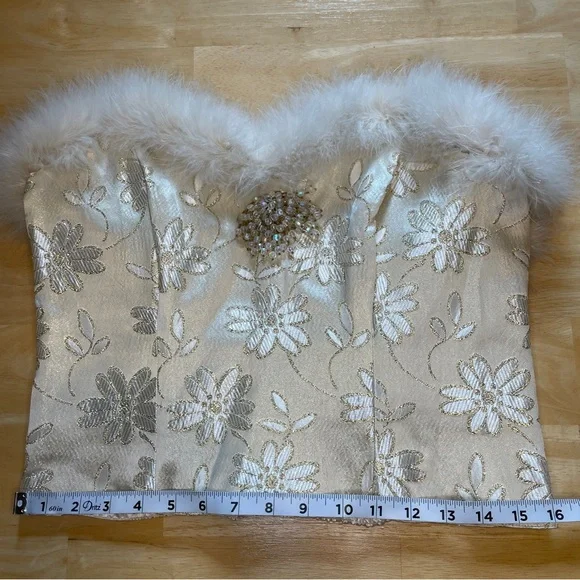 Vintage Rare Victoria’s Secret Gold Label Feather Trim Floral Satin Corset Top - Picture 11 of 15